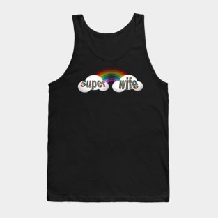 Valentine Gift for Wife: SUPER WIFE, Retro Rainbow & Cloud Design Tank Top